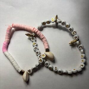 Brandy Melville Pink and White Beaded Bracelets